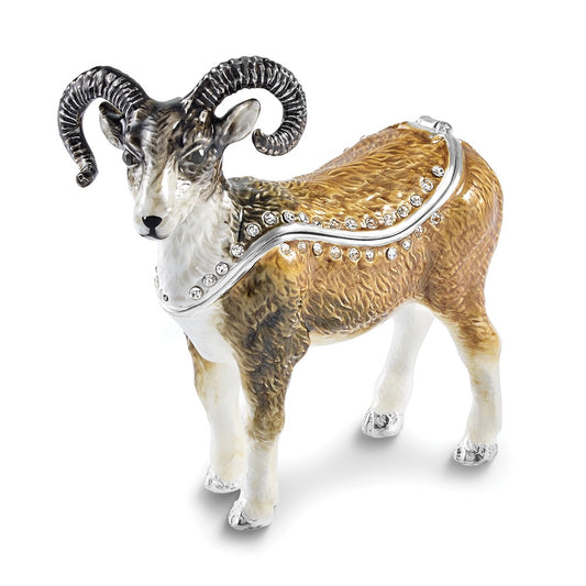 Luxury Giftware Bejeweled NORMAN Ram Trinket Box with Matching 18 inch Necklace