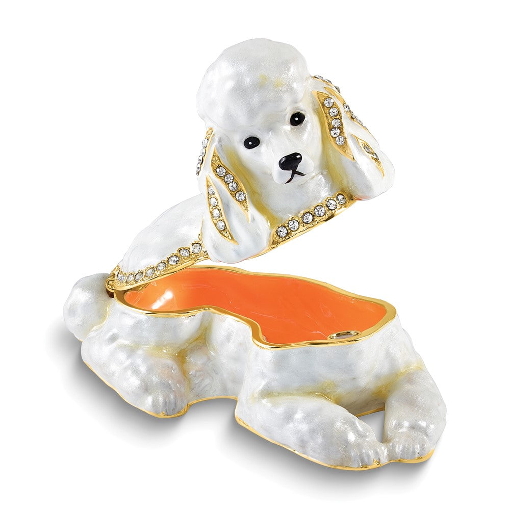 Luxury Giftware Bejeweled BERNADETTE White Poodle Trinket Box with Matching 18 inch Necklace