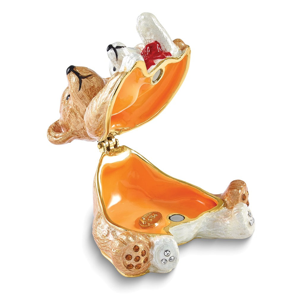 Luxury Giftware Bejeweled NOBLE AND TRUSTY Teddy Bears Trinket Box with Matching 18 inch Necklace
