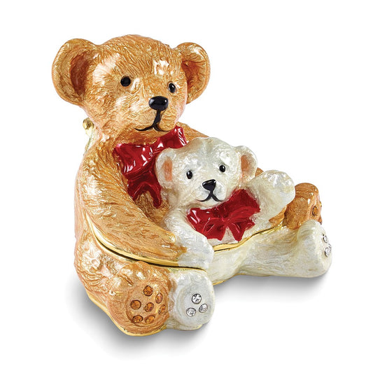 Luxury Giftware Bejeweled NOBLE AND TRUSTY Teddy Bears Trinket Box with Matching 18 inch Necklace