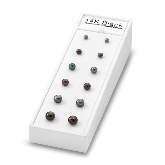 14K Black Freshwater Cultured Pearl Button Stud Posts Plus Display Kit