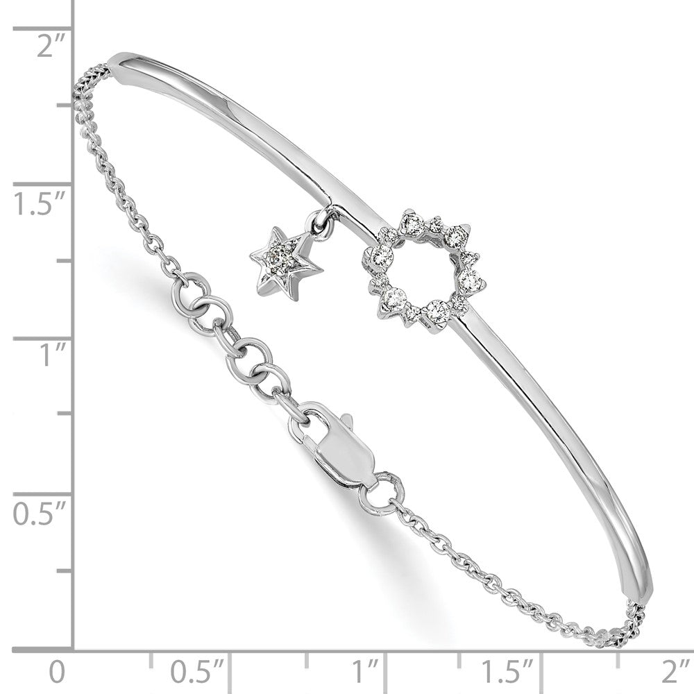 14k White Gold w/Star Dangle Diamond Bangle w/.5in ext Bracelet