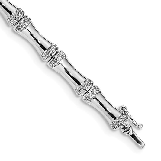 14k White Gold Diamond Bamboo Design Bracelet