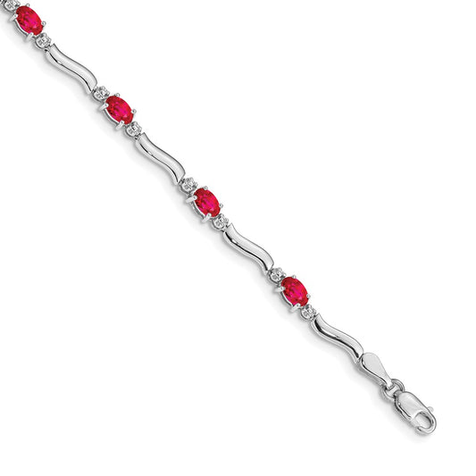14k White Gold Diamond and Ruby Bracelet