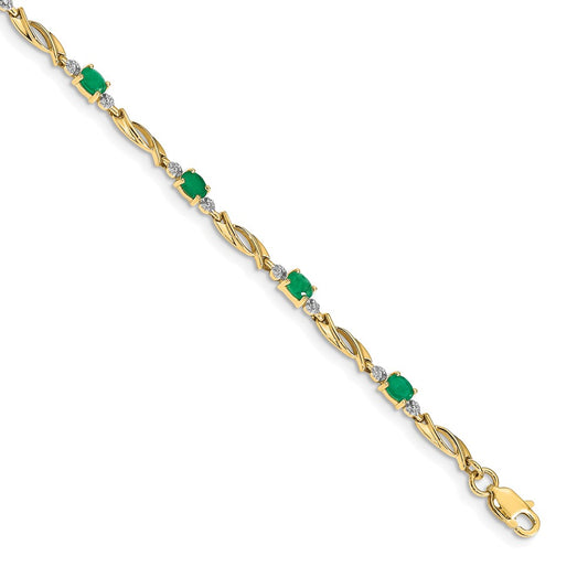 14k Diamond and Oval Emerald Bracelet