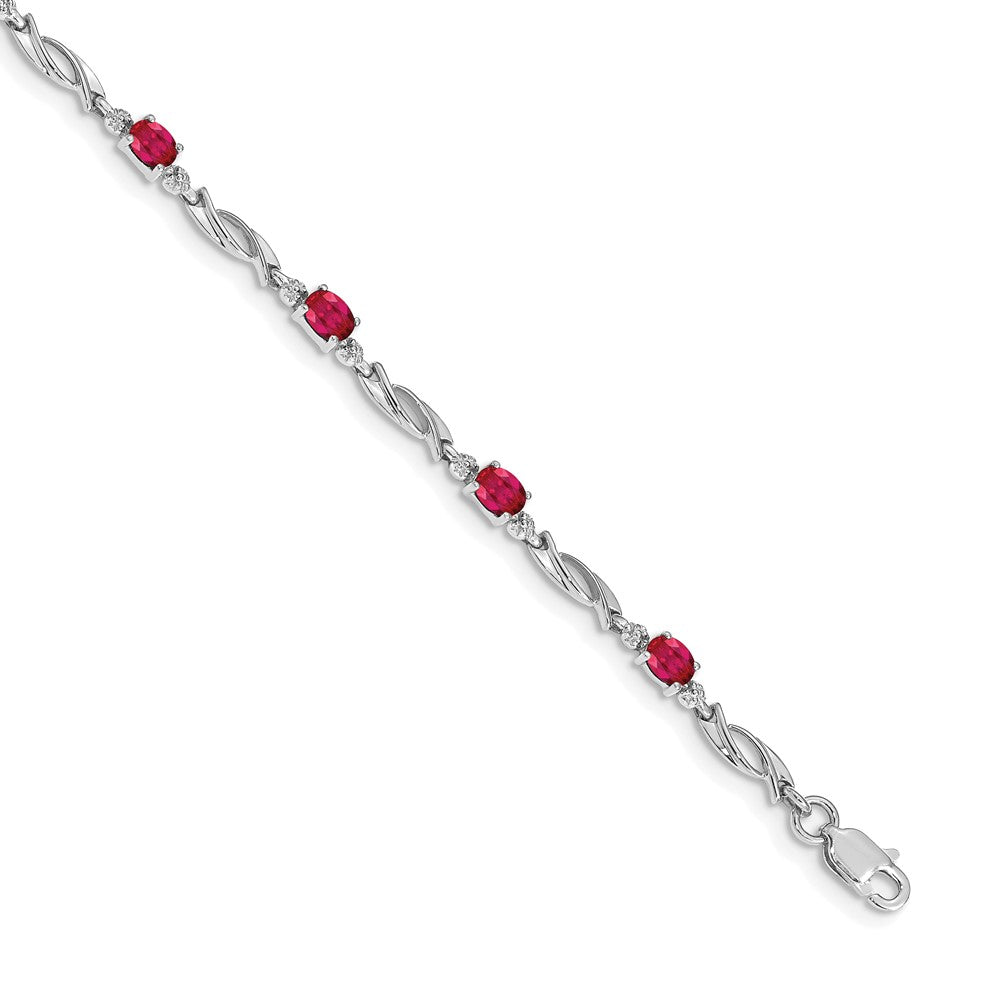 14k White Gold Diamond and Ruby Bracelet