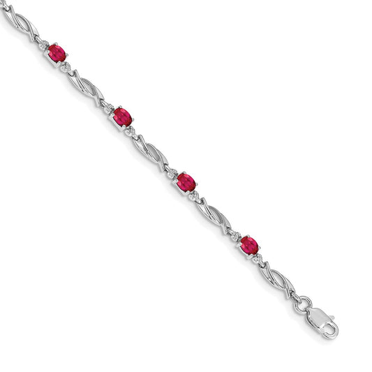 14k White Gold Diamond and Ruby Bracelet