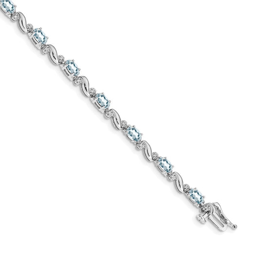 14k White Gold Diamond and Aquamarine Bracelet