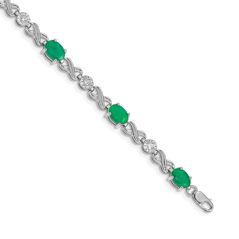 14k White Gold Diamond and Emerald Infinity Bracelet
