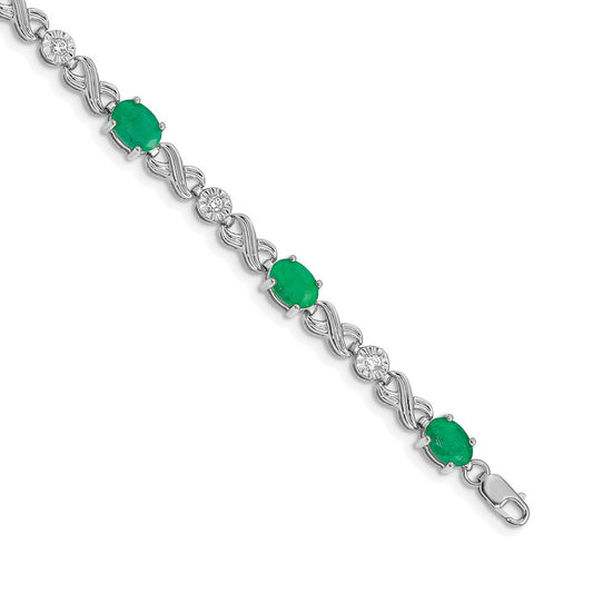 14k White Gold Diamond and Emerald Infinity Bracelet