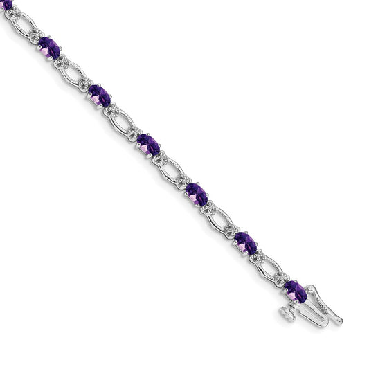14k White Gold Diamond and Amethyst Bracelet