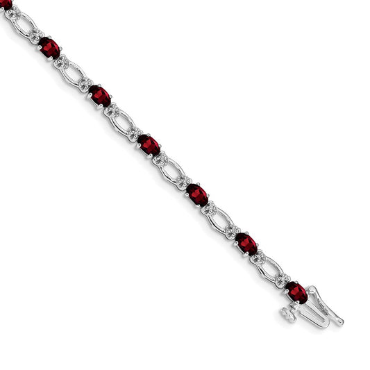 14k White Gold Diamond and Garnet Bracelet