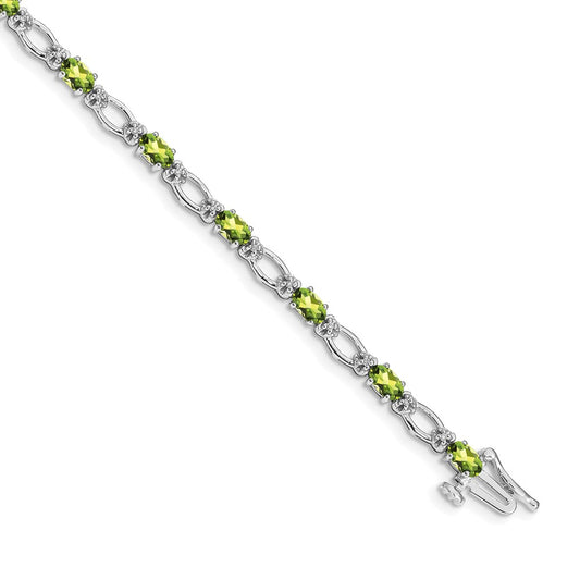 14k White Gold Diamond and Peridot Bracelet