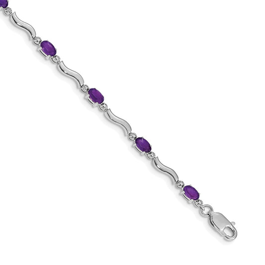 14k White Gold Diamond and Amethyst Bracelet