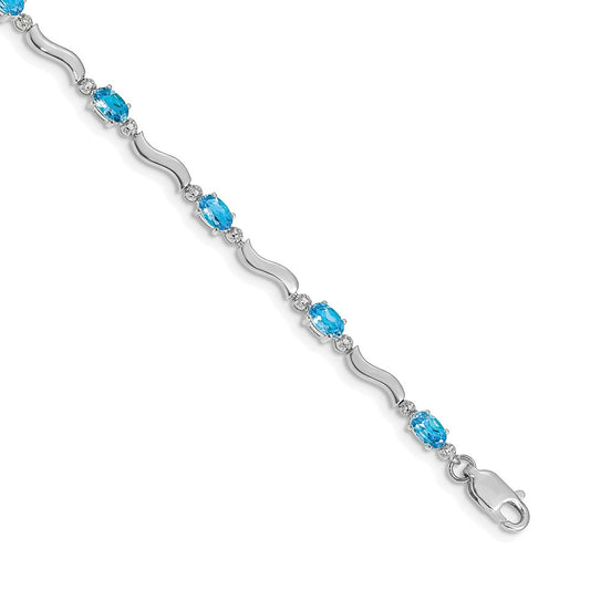 14k White Gold Fancy Diamond and Blue Topaz Bracelet