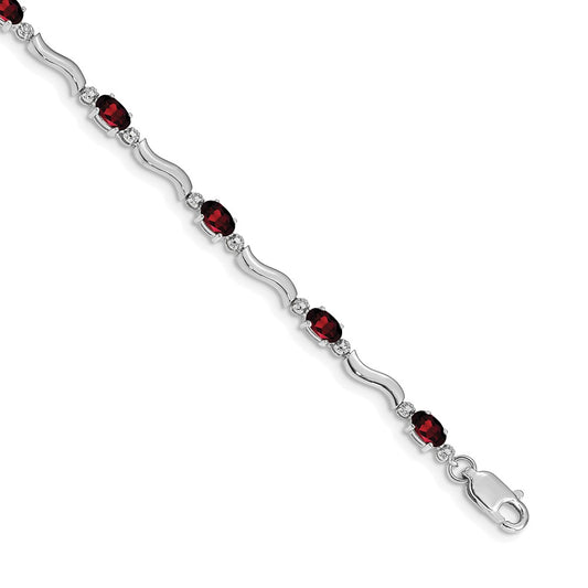 14k White Gold Fancy Diamond and Garnet Bracelet