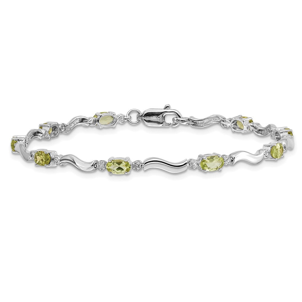 14k White Gold Fancy Diamond and Peridot Bracelet