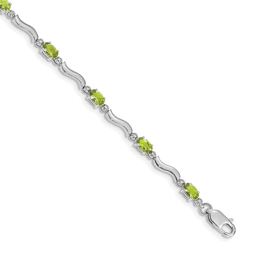 14k White Gold Fancy Diamond and Peridot Bracelet