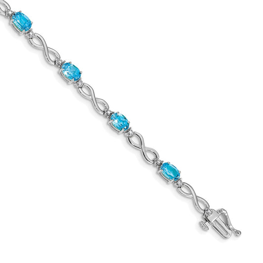 14k White Gold Blue Topaz and Diamond Infinity Bracelet