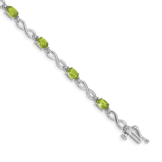 14k White Gold Peridot and Diamond Infinity Bracelet