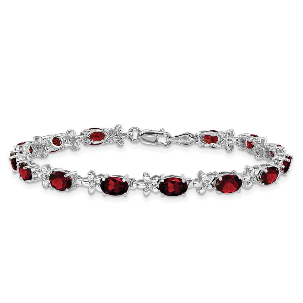 14k White Gold Floral Diamond and Garnet Bracelet