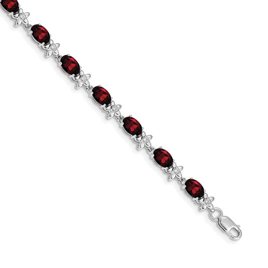 14k White Gold Floral Diamond and Garnet Bracelet