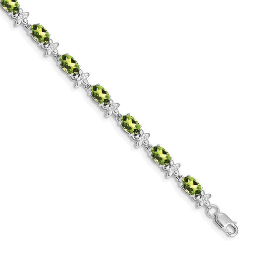 14k White Gold Floral Diamond and Peridot Bracelet
