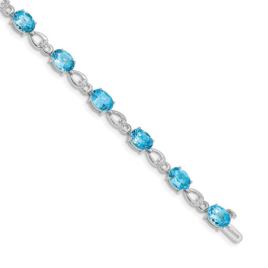 14k White Gold Blue Topaz and Diamond Bracelet