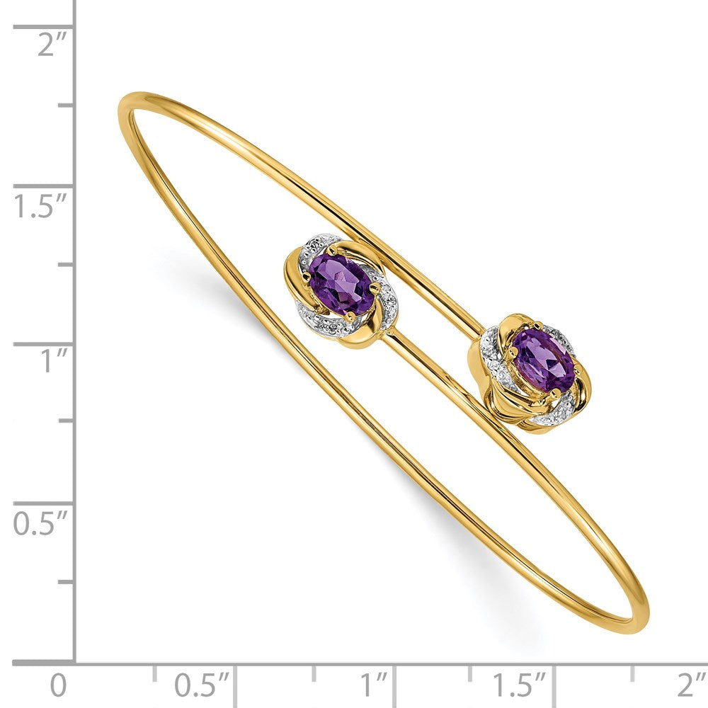 14k Polished .03ct Diamond and Amethyst Flexible Bangle