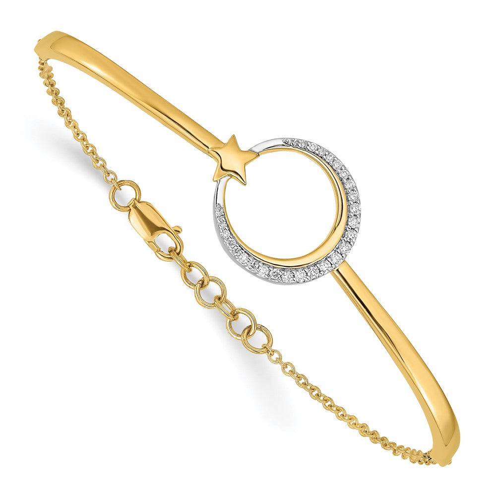 14k Polished Moon and Star Diamond 7in w/.5in ext Bracelet