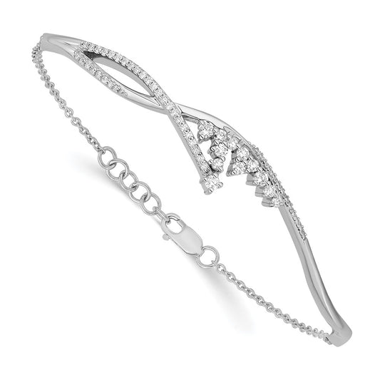 14k White Gold Polished Fancy Florina Diamond 7 inch Bracelet