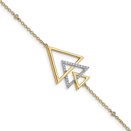 14k Polished Triple Stacked Triangle Diamond 7in Bracelet