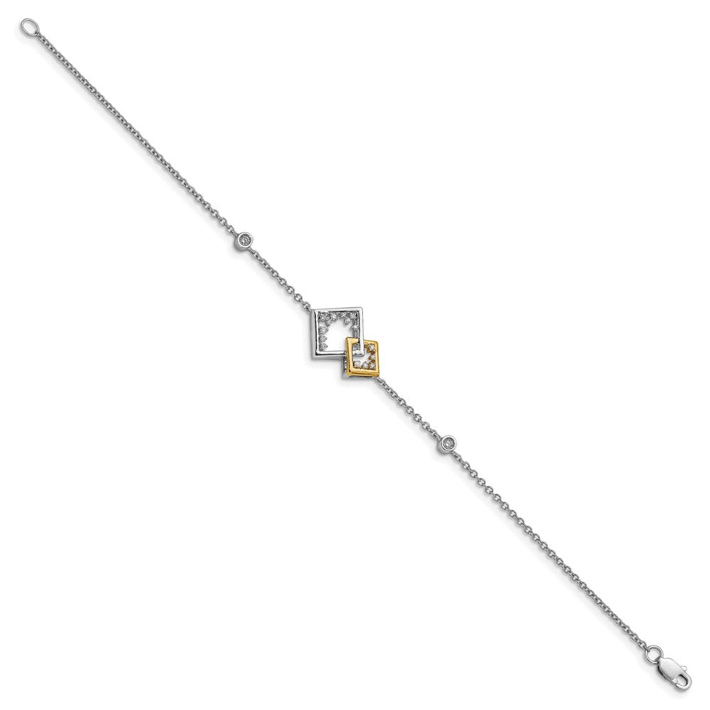 14k Two-tone Polished Double Square Diamond 7in Bracelet