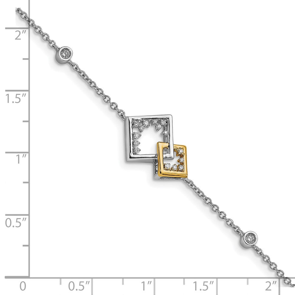 14k Two-tone Polished Double Square Diamond 7in Bracelet