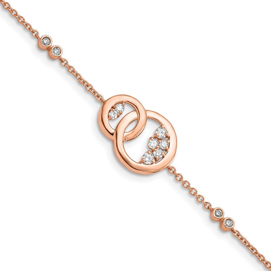 14k Rose Gold Diamond Double Circle w/Star Dangle 7in Bracelet