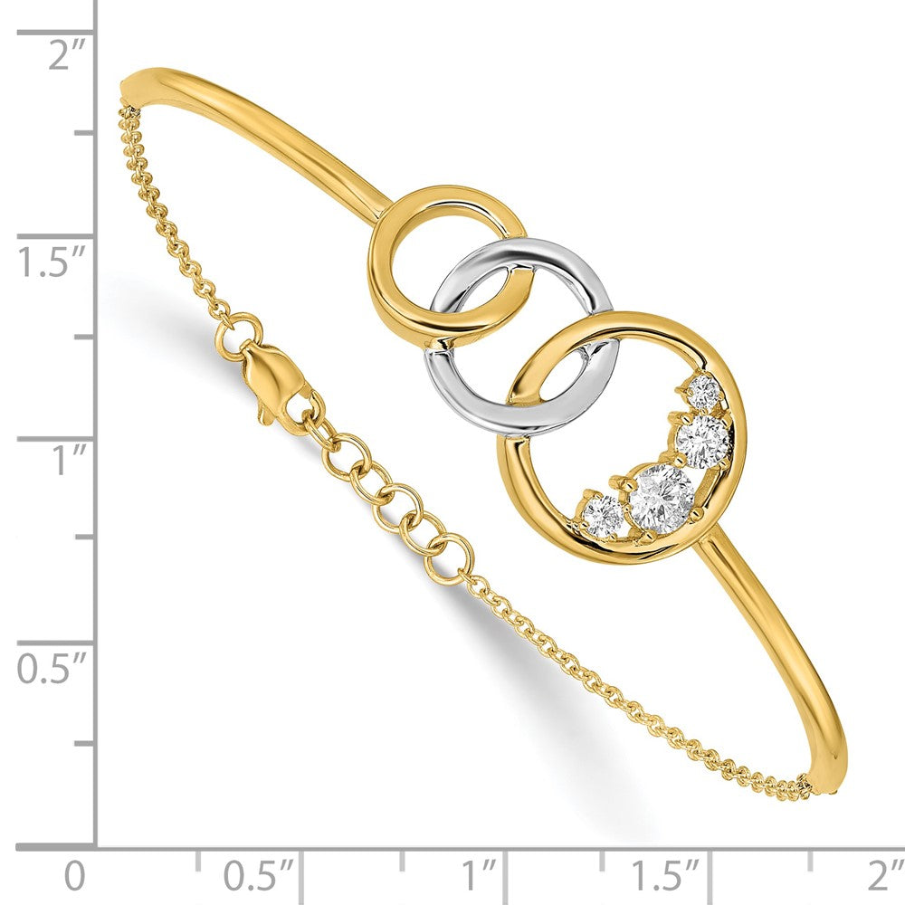 14k Two-tone Polished Diamond Trple Circle Bar 7in w/.5 ext Bracelet