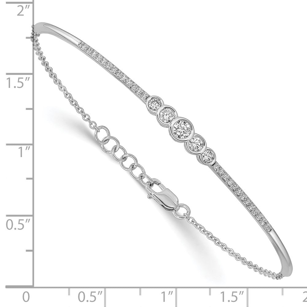 14k White Gold Polished Diamond Bezel Set Bar 7in w/.5 ext Bracelet