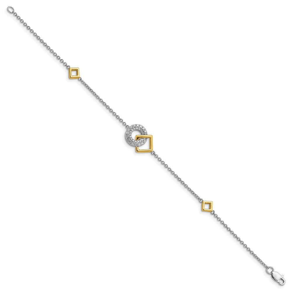 14k Two-tone Polished Diamond Circle and Square 7in Bracelet