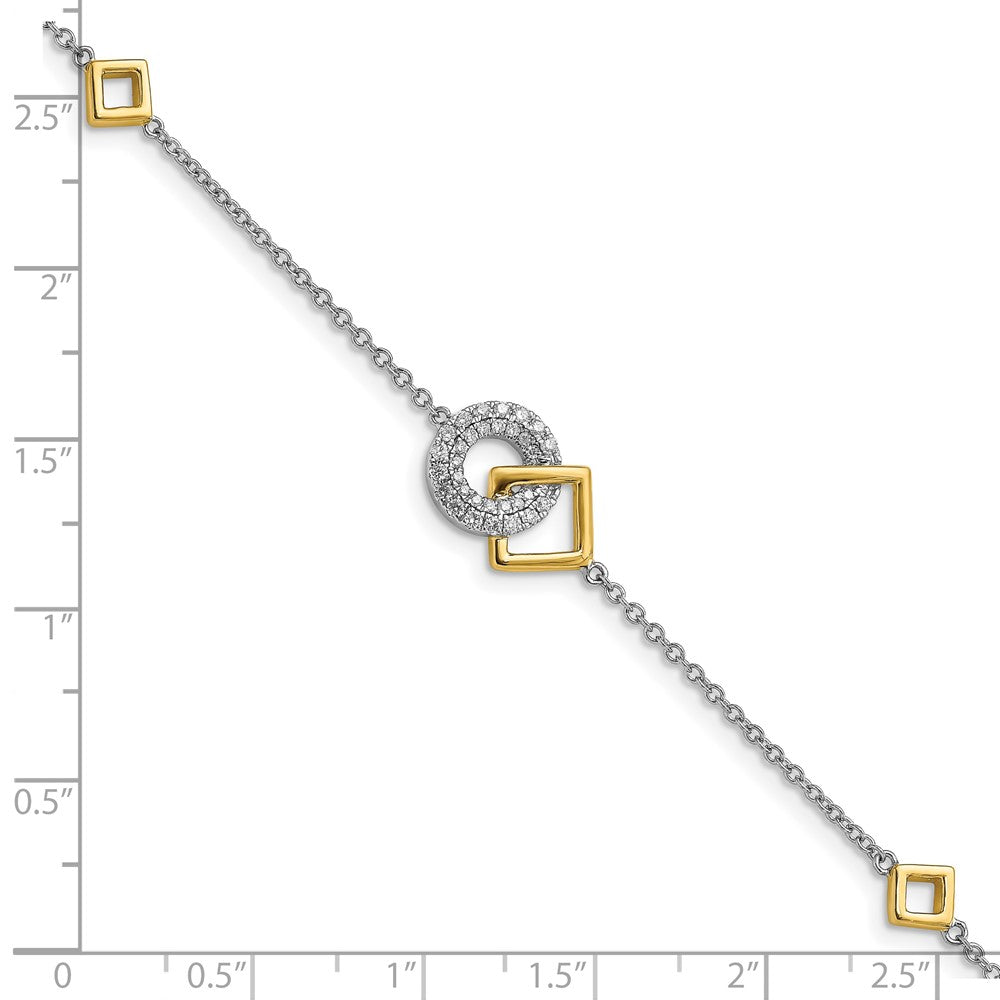 14k Two-tone Polished Diamond Circle and Square 7in Bracelet