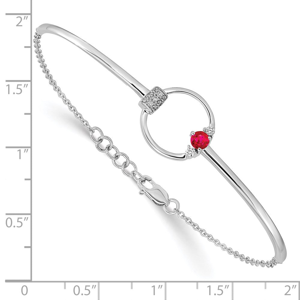 14k White Polished Diamond and Ruby Circle 7in w/.5in ext Bracelet