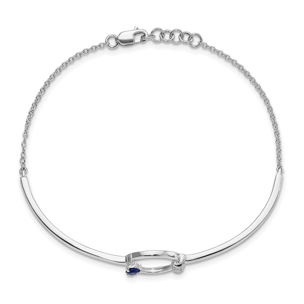14k White Diamond and Blue Sapphire Circle 7in w/.5in ext Bracelet