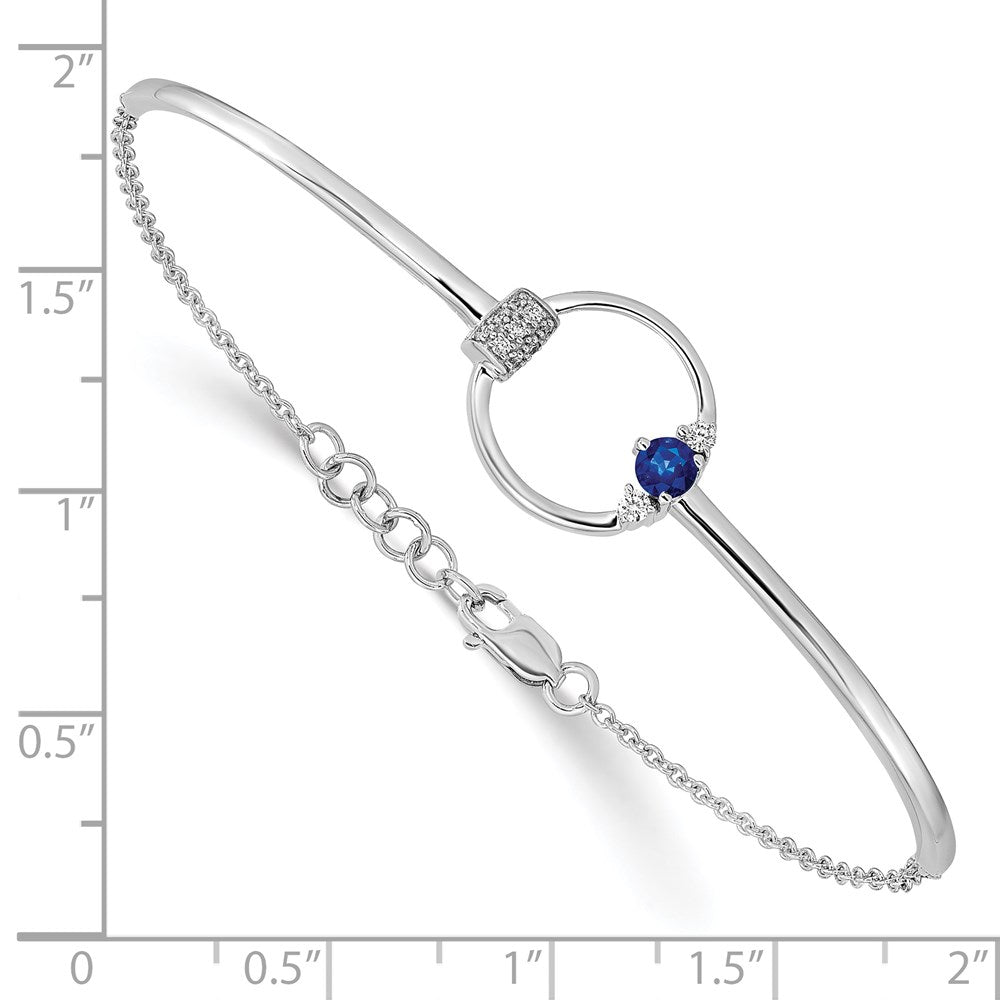 14k White Diamond and Blue Sapphire Circle 7in w/.5in ext Bracelet
