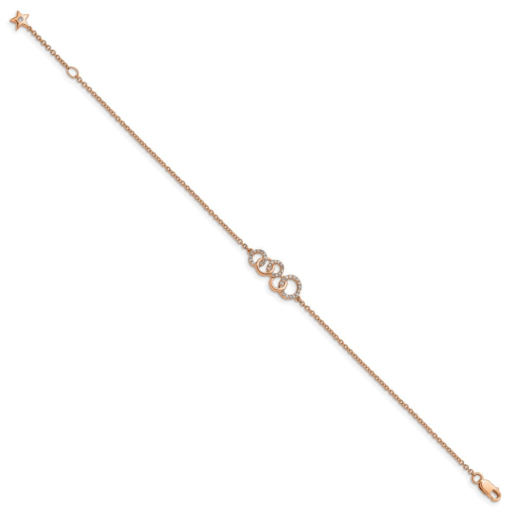 14k Rose Gold Diamond Circles w/Star Dangle 7in Bracelet