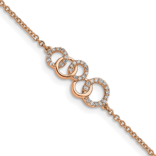 14k Rose Gold Diamond Circles w/Star Dangle 7in Bracelet