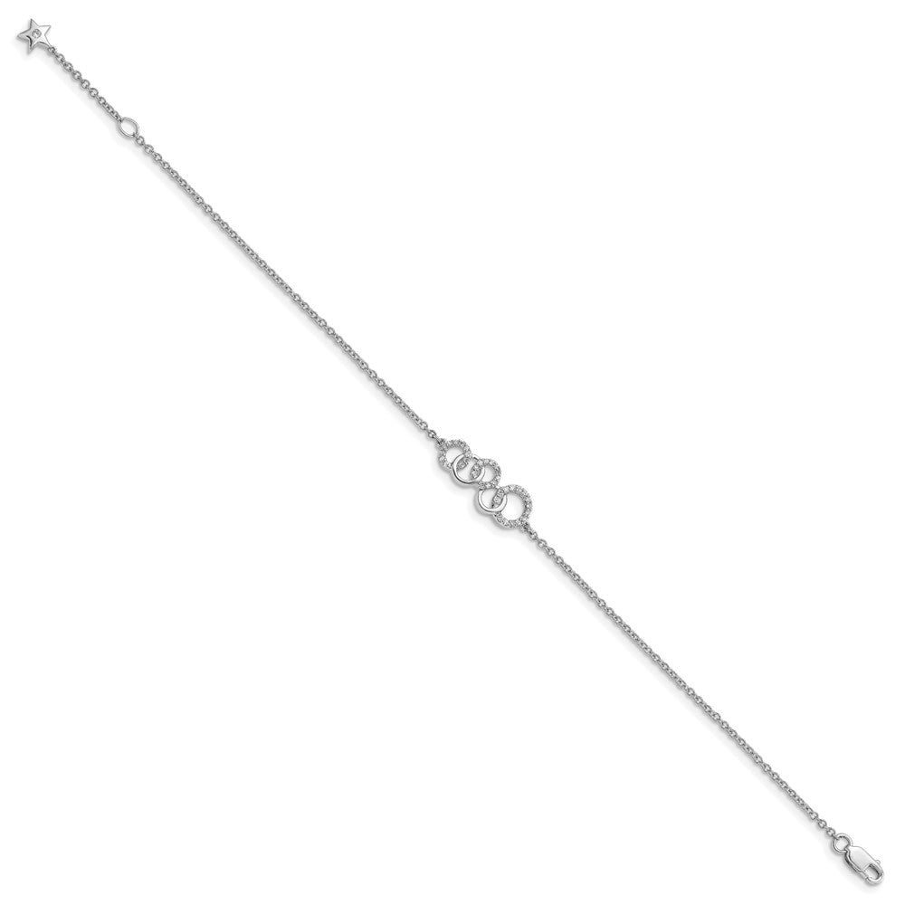 14k White Gold Diamond Circles w/Star Dangle 7in Bracelet