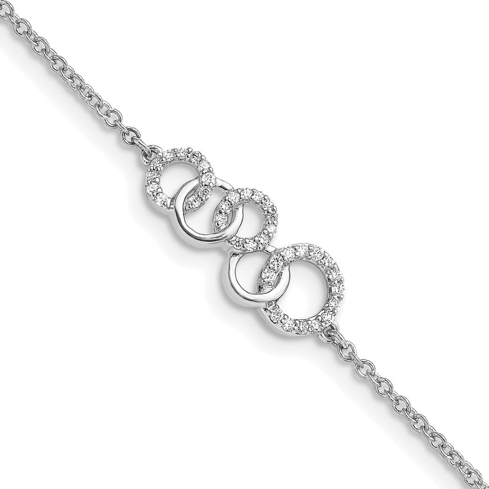 14k White Gold Diamond Circles w/Star Dangle 7in Bracelet