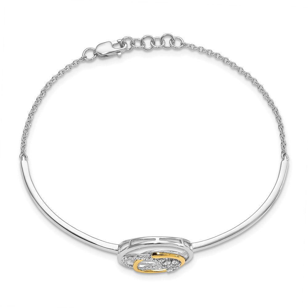 14k Two-tone Diamond Circle Cluster Bar 7in w/.5in ext Bracelet