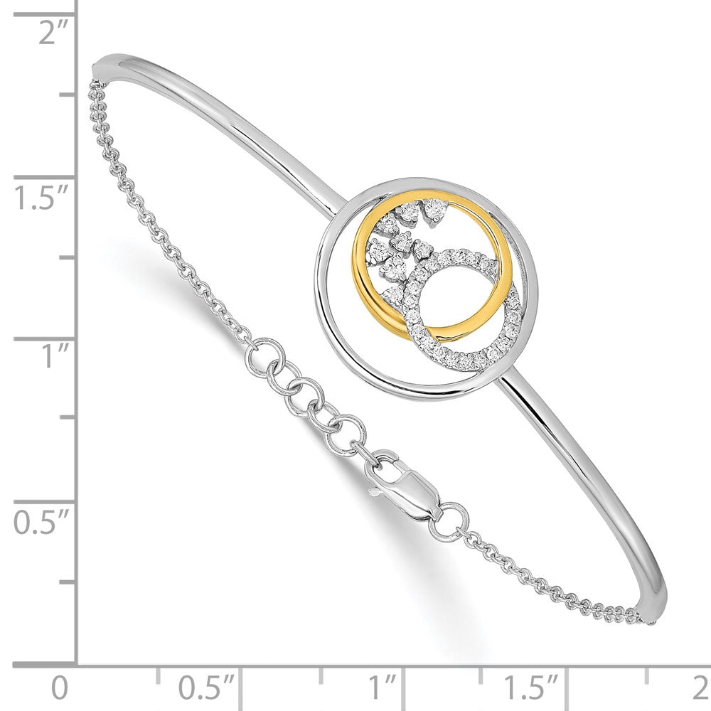 14k Two-tone Diamond Circle Cluster Bar 7in w/.5in ext Bracelet