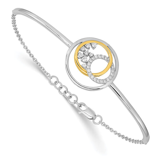 14k Two-tone Diamond Circle Cluster Bar 7in w/.5in ext Bracelet