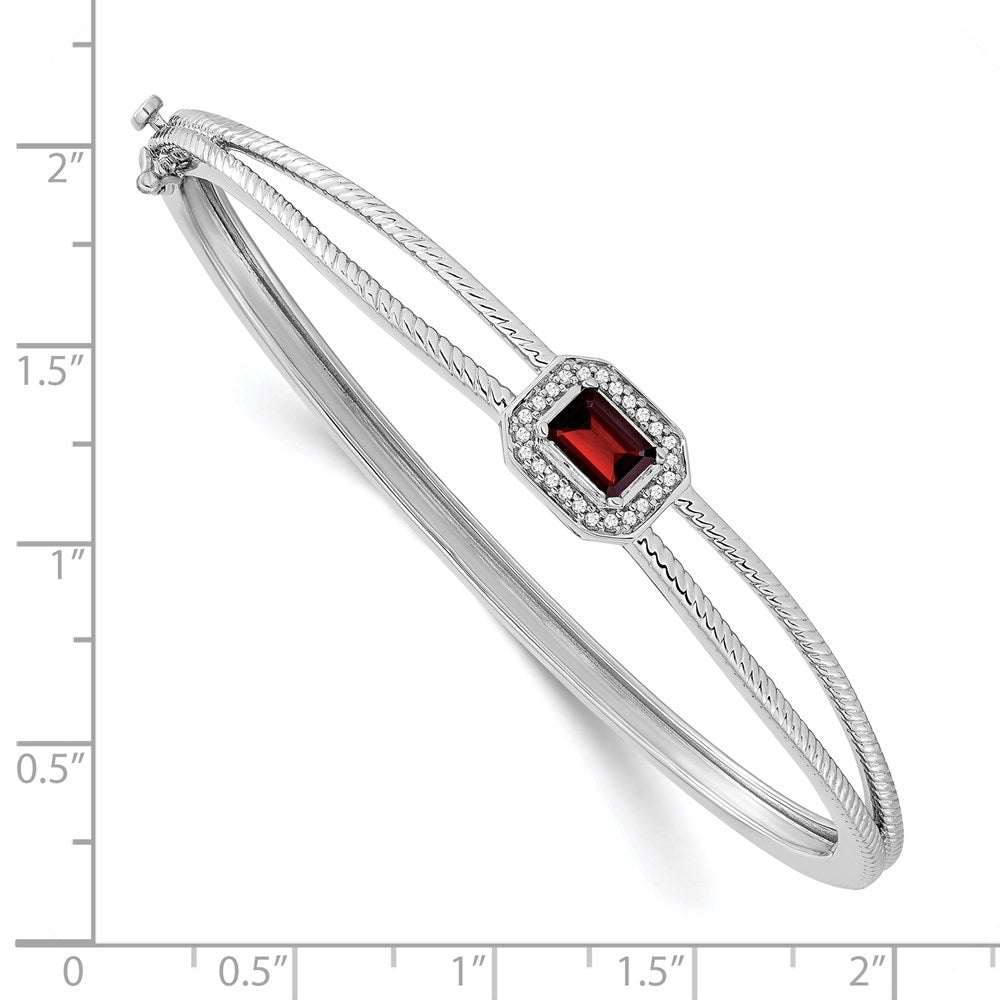 14k White Gold Emerald-shape Garnet and Diamond Halo Bangle